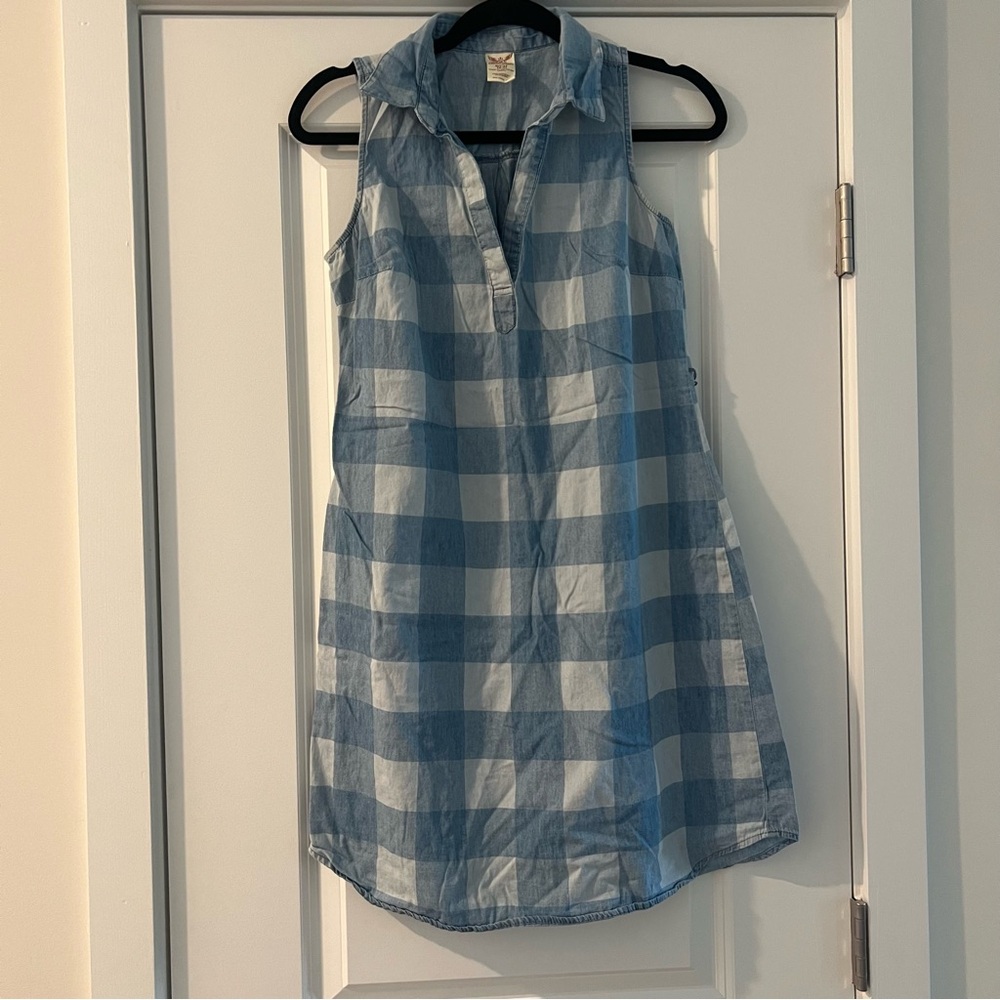Blue & White Buffalo Check Collared Dress